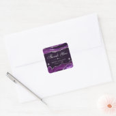 紫と銀のグリッター大理石アゲ結婚ート スクエアシール (封筒)