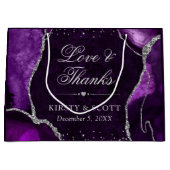 紫と銀のグリッター大理石アゲ結婚ート ラージペーパーバッグ (正面)