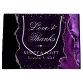 紫と銀のグリッター大理石アゲ結婚ート ラージペーパーバッグ (正面)