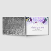 紫と銀のグリッター結婚フローラ ゲストブック (全面)