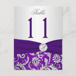 紫と銀のダマスクのテーブル番号カード ポストカード