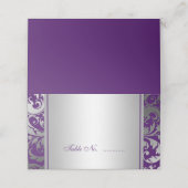 紫と銀のダマスクの渦巻結婚き旋回 プレイスカード (外部開封)