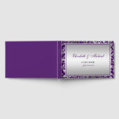 紫と銀のダマスクの渦巻結婚き ゲストブック (全面)