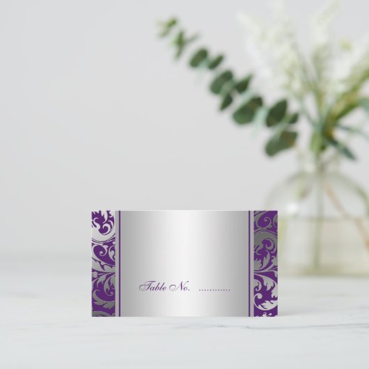 紫と銀のダマスクスワーズ結婚ズの座席表 プレイスカード (スタンド正面)