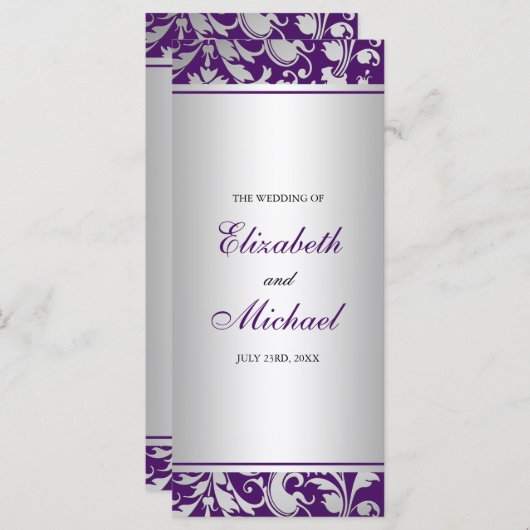紫と銀のダマスクスワーズ結婚式 プログラム (正面/裏面)