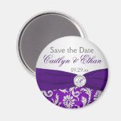 紫と銀のダマスク日付磁石を保存 マグネット (正面/裏面)