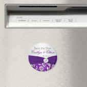 紫と銀のダマスク日付磁石を保存 マグネット (インサイチュ (食洗機))