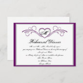 紫と銀のハートスクロールモノグラムリハーサル 招待状 (正面/裏面)