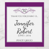 紫と銀のハートスクロールモノグラムワインラベル ワインラベル (シングルラベル)