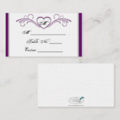 紫と銀のハートスクロールモノグラム座席表 プレイスカード (正面/裏面)