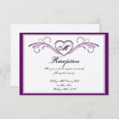 紫と銀のハートスクロールモノグラム披露宴 招待状 (正面/裏面)