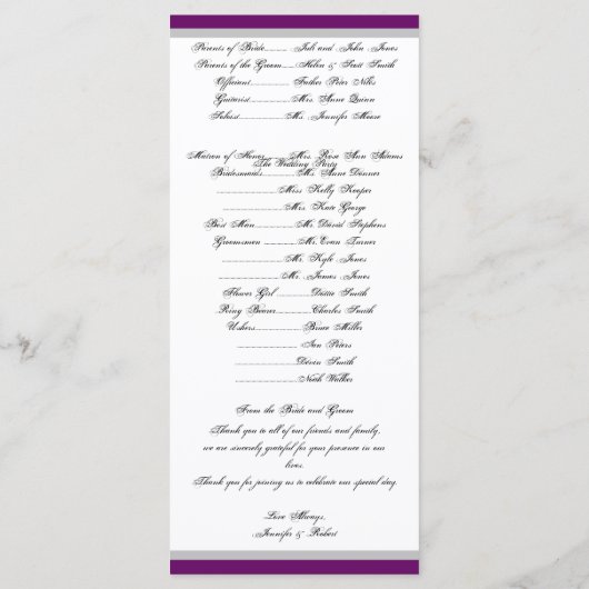 紫と銀のハートモノグラム結婚式 プログラム (裏面)