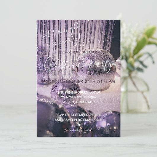 紫と銀のバウブルクリスマスパーティー 招待状 (スタンド正面)