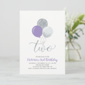 紫と銀のバルーン女の子2nd誕生日パーティー 招待状 (スタンド正面)