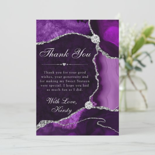 紫と銀のフェイクグリッターアゲイト甘い16 サンキューカード (スタンド正面)