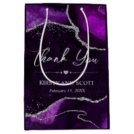 紫と銀のフェイクグリッターアゲ結婚ート ミディアムペーパーバッグ