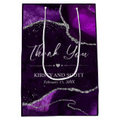 紫と銀のフェイクグリッターアゲ結婚ート ミディアムペーパーバッグ (裏面)