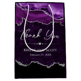紫と銀のフェイクグリッターアゲ結婚ート ミディアムペーパーバッグ