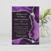 紫と銀のフェイクグリッターアゲ結婚ート 招待状 (スタンド正面)