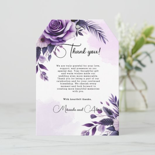 紫と銀のフローラにアクセントを付けた サンキューカード (スタンド正面)