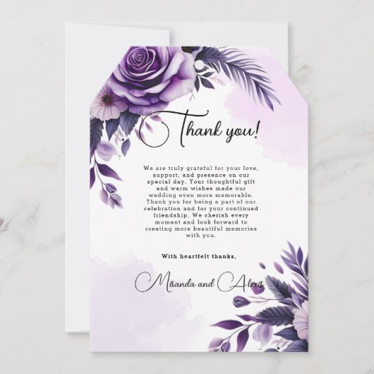 紫と銀のフローラにアクセントを付けた サンキューカード (正面)