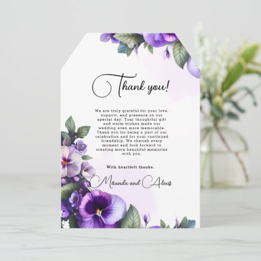 紫と銀のフローラをテーマにしたアイボリー サンキューカード (スタンド正面)