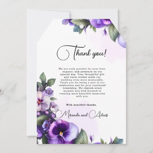紫と銀のフローラをテーマにしたアイボリー サンキューカード (正面)