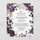 紫と銀のフローラエレガントホワイト結婚ズ エンクロージャーカード (正面/裏面)