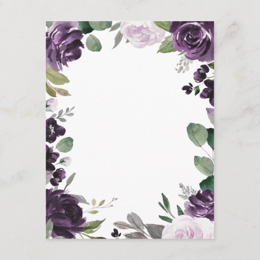 紫と銀のフローラエレガントホワイト結婚ズ エンクロージャーカード (裏面)