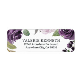 紫と銀のフローラエレガントホワイト結婚ズ ラベル