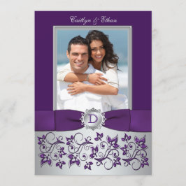 紫と銀のフローラフォト結婚式招待状 招待状