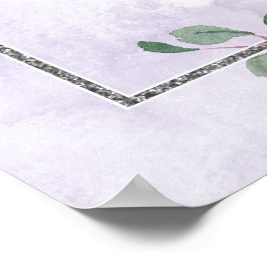 紫と銀のフローラボー結婚ホの歓迎サイン ポスター (角)