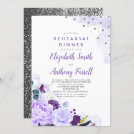 紫と銀のフローラロマンチックなリハーサルディナー 招待状