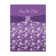 紫と銀のフローラ日付のポストカードを保存