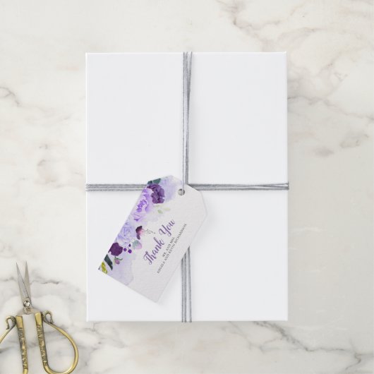 紫と銀のフローラ水の結婚色 ギフトタグ (より糸付き)