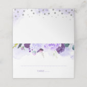 紫と銀のフローラ水の結婚色 プレイスカード (外部開封)