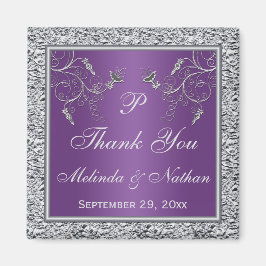 紫と銀のフローラ結婚式の引き出物磁石 マグネット