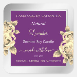 紫と銀のフローラ製品の包装ラベル スクエアシール