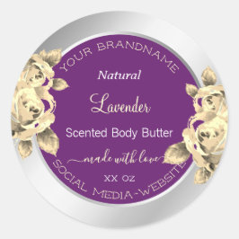 紫と銀のフローラ製品の包装ラベル ラウンドシール