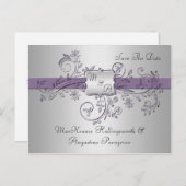 紫と銀のモノグラムフローラが渦巻救く 案内ポストカード (正面/裏面)