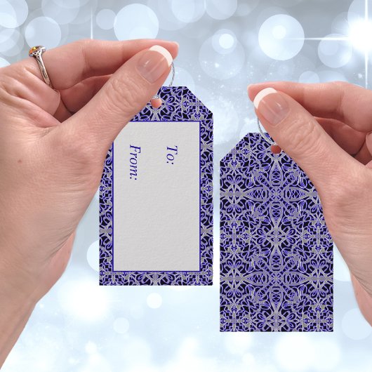 紫と銀のレースパターン ギフトタグ