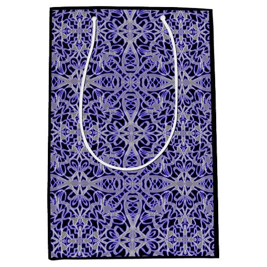 紫と銀のレースパターン ミディアムペーパーバッグ (正面)