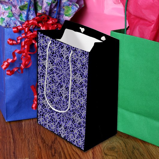 紫と銀のレースパターン ミディアムペーパーバッグ