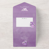 紫と銀のヴィンテージ結婚バラ オールインワン招待状 (外側)