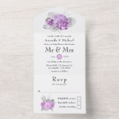 紫と銀のヴィンテージ結婚バラ オールインワン招待状 (内側)