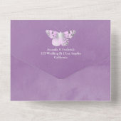 紫と銀のヴィンテージ結婚バラ オールインワン招待状 (裏面)