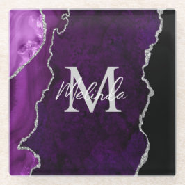 紫と銀の大理石瑪瑙 ガラスコースター