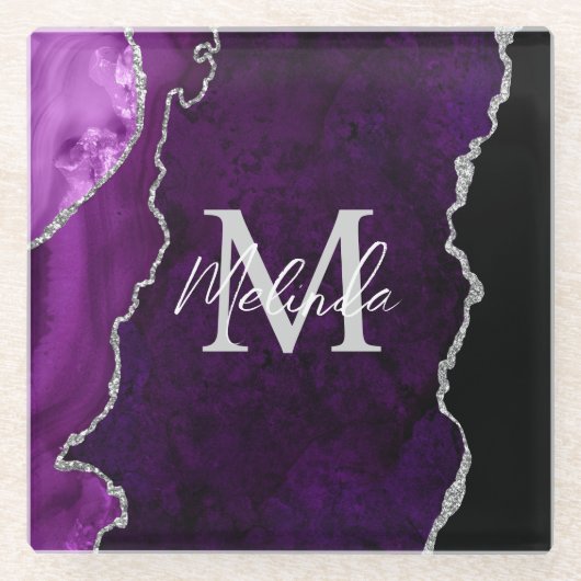紫と銀の大理石瑪瑙 ガラスコースター (正面)