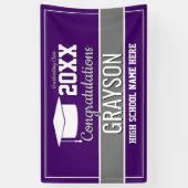 紫と銀の学校のカラー卒業 横断幕 (縦)