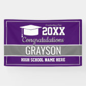 紫と銀の学校のカラー卒業 横断幕 (横)